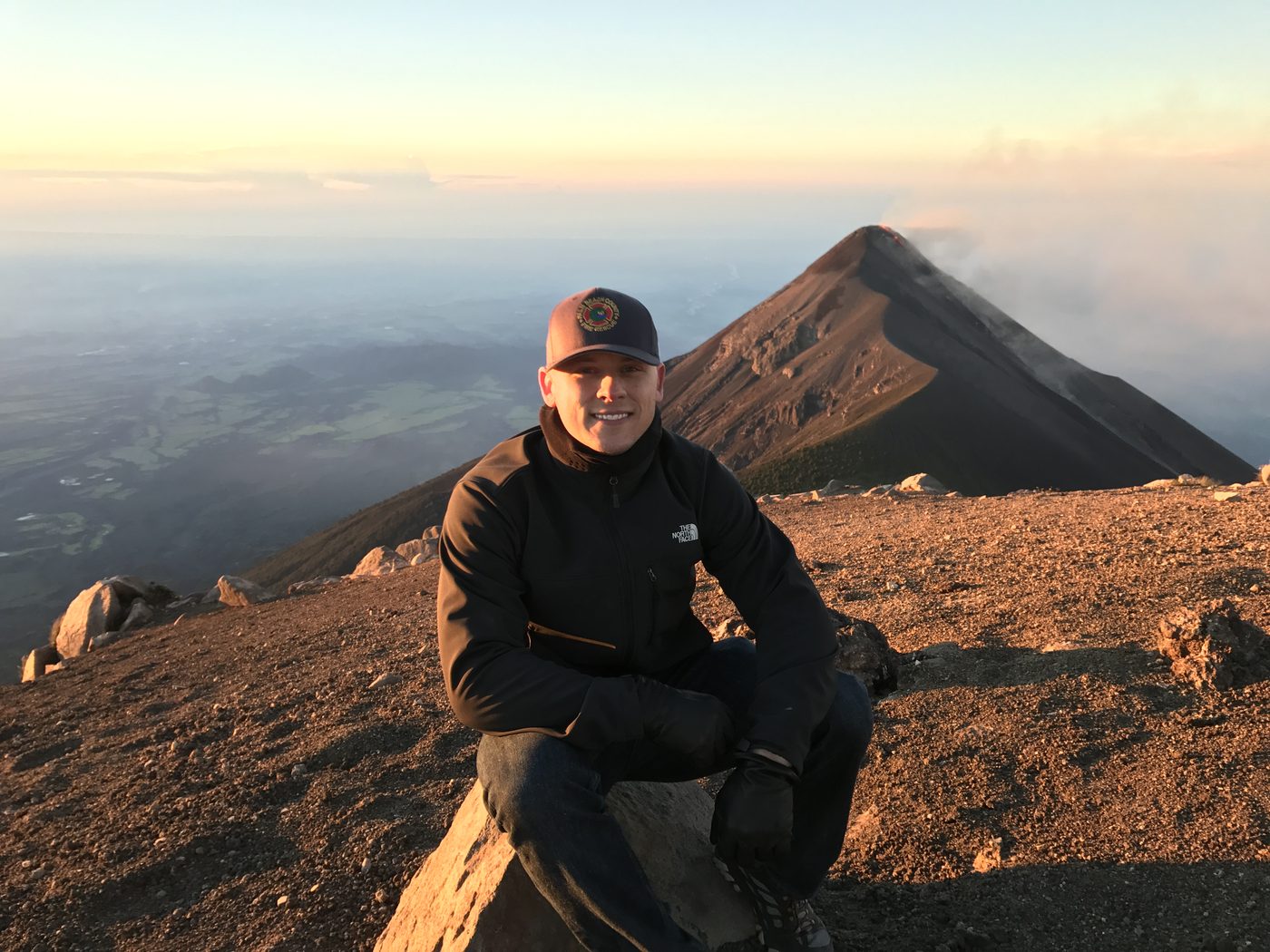 Bidwell Cranage on the summit ridge of Acatenango in Guatemala at sunrise
