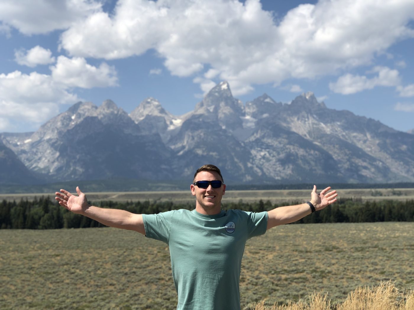 Bidwell Cranage in front of the Grand Teton range in Wyoming